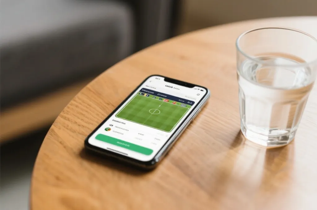 A close-up shot of a smartphone displaying a live sports match schedule interface